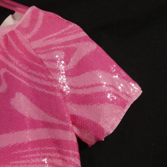 H&M | size 3T | Pink Marble Patterned Sequin Short Sleeve Dress | Button-Up Back - Picture 5 of 14